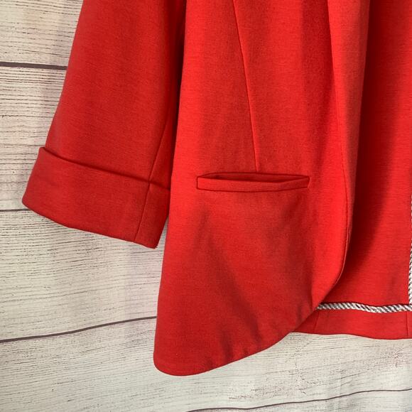 Lauren Conrad Dark Coral Pink Blazer Jacket Open Front Elbow Length Sleeves Sz 4 - Picture 7 of 11